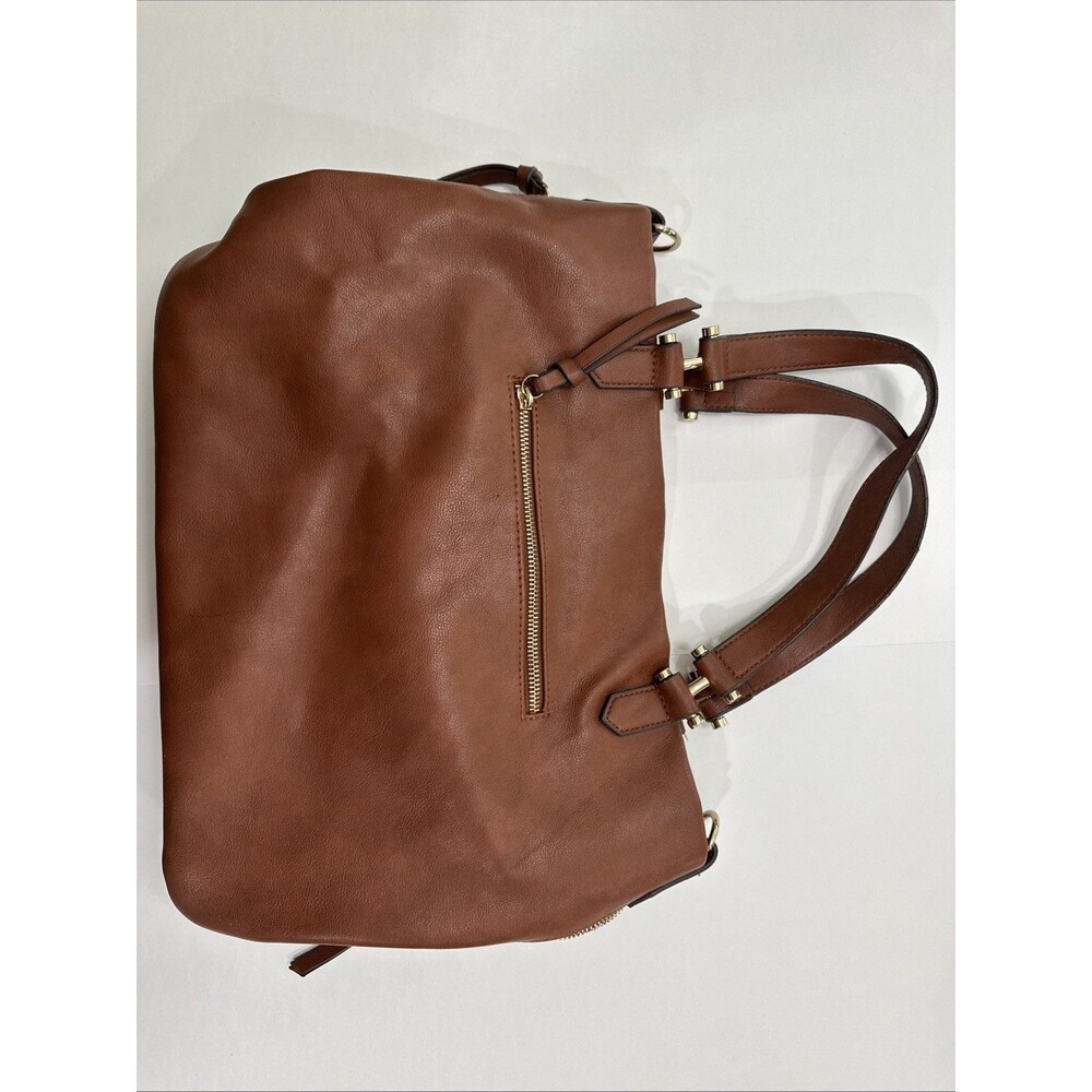 INC International Concepts Cognac Brown Faux Leather Tote Shoulder Bag Purse